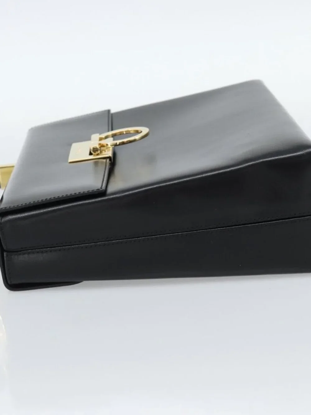 Salvatore Ferragamo Gancini Hand Bag Leather 2way Black Gold Auth 186113V